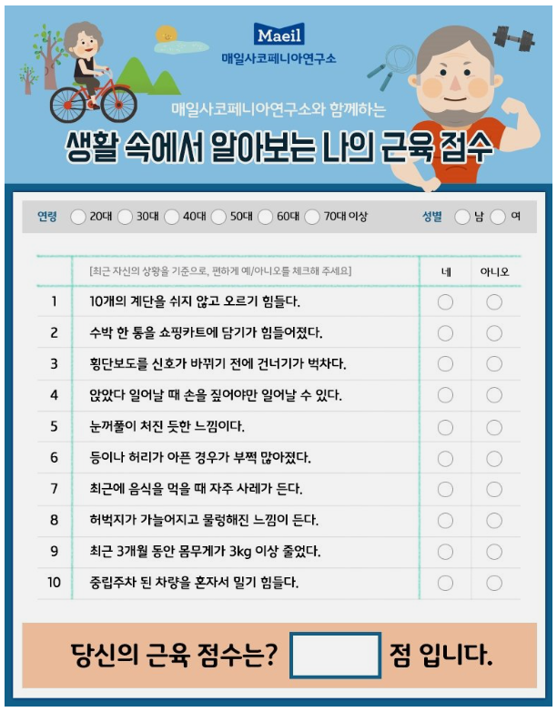 매일사코페니아연구소, 근육건강 자가설문 서비스 열어